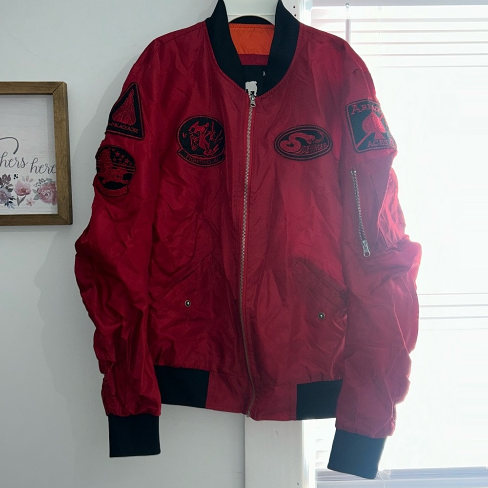🎁AMERICAN STITCH Red on Red Bomber Jacket Medium
